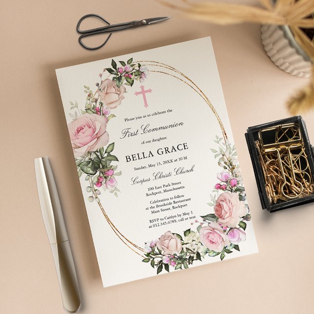 バジェットピンクローズフローラファースト招待状 (クリエイターアップロード済み)