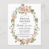 バジェットピンクローズフローラブライダルシャワー招待 (正面)