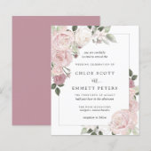 バジェットピンクローズフローラ結婚式招待状 (正面/裏面)