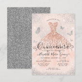 バジェットピンクローズ金ゴールドグリッターガウンキンセアニェラ ノートカード (正面/裏面)