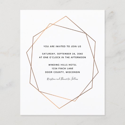 バジェットピンクローズ金ゴールドフレーム結婚式招待状 (裏面)