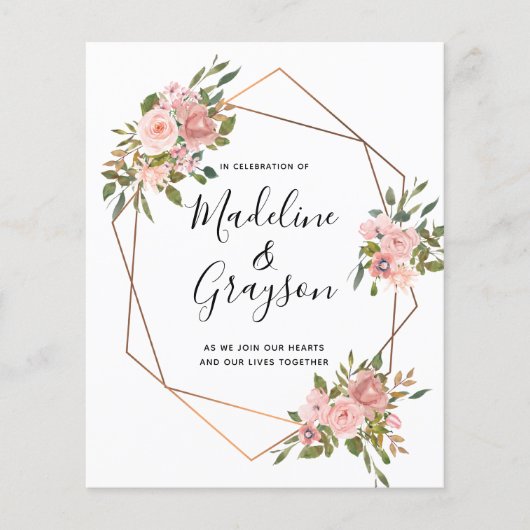 バジェットピンクローズ金ゴールドフレーム結婚式招待状 (正面)