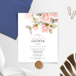 バジェットピンクローズ&グリーンリーブライダルシャワー招待状