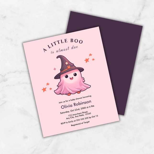 バジェットピンク小さなブーブベビーシャワー招待状 (Budget Pink A Little Boo Halloween Baby Shower Invitation    )
