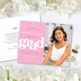 バジェットピンク救写真日付卒業招待状