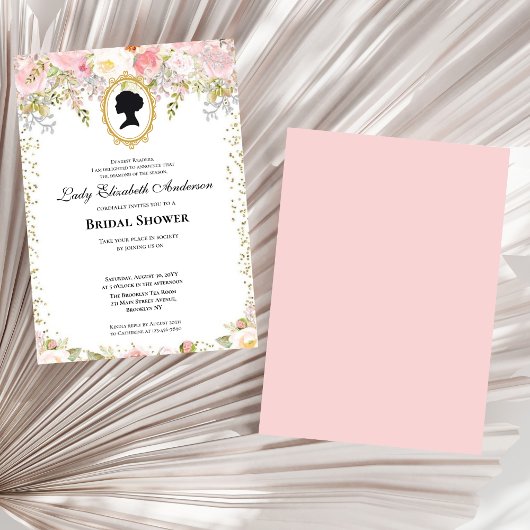 バジェットピンク花模様ブリジェルトンブライダルシャワー 招待状