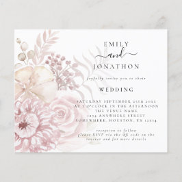 バジェットピンク花模様QRコード結婚式招待状