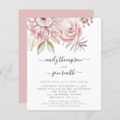 バジェットピンク花模様QRコード結婚式招待状 (正面/裏面)