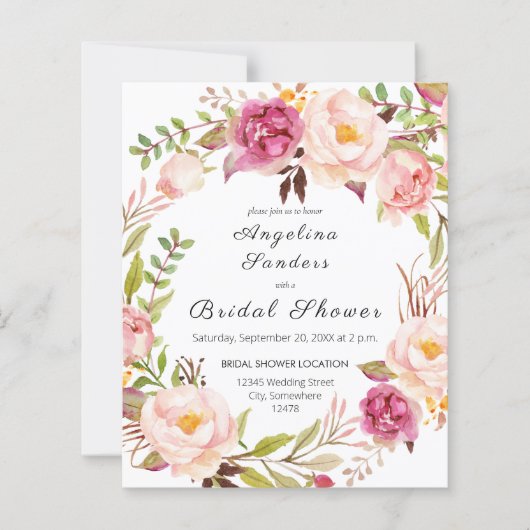 バジェットピンク赤面ブルーミングフローラブライダルシャワー (正面)