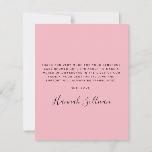 バジェットピンク足ベビーガールシャワーサンキューカード (裏面)