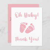 バジェットピンク足ベビーガールシャワーサンキューカード (正面/裏面)