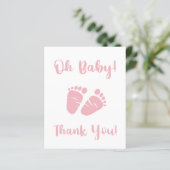 バジェットピンク足ベビーガールシャワーサンキューカード (スタンド正面)