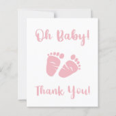 バジェットピンク足ベビーガールシャワーサンキューカード (正面)