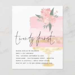 バジェットピンク金ゴールドお誕生日ケーキ21stパーティー招待状