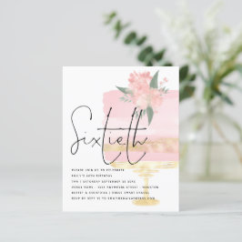バジェットピンク金ゴールドお誕生日ケーキ60thパーティー招待状