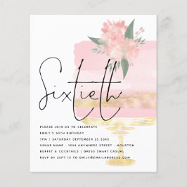 バジェットピンク金ゴールドお誕生日ケーキ60thパーティー招待状 チラシ