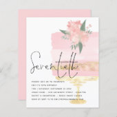 バジェットピンク金ゴールドお誕生日ケーキ70thパーティー招待状 (正面/裏面)