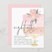 バジェットピンク金ゴールドお誕生日ケーキ80thパーティー招待状 (正面/裏面)