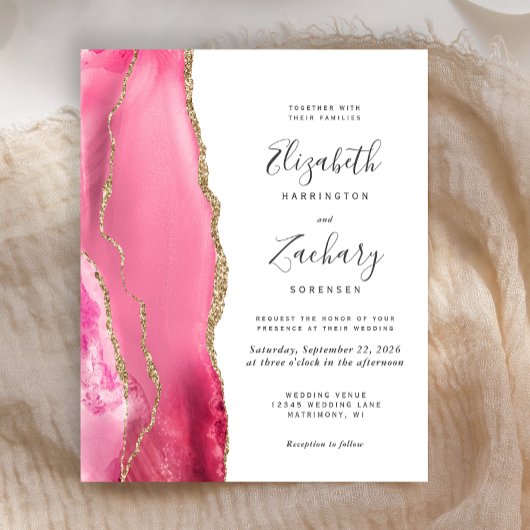 バジェットピンク金ゴールドアゲートモダン結婚式招待状
