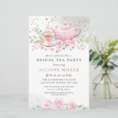 バジェットピンク金ゴールドティーパーティーブライダルシャワー招待状 (スタンド正面)