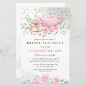 バジェットピンク金ゴールドティーパーティーブライダルシャワー招待状 (正面/裏面)