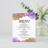 バジェットピンク金ゴールドパープルインクフラットメニューカード (スタンド正面)