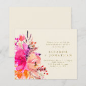 バジェットピンク金ゴールドフローラ婚約パーティ招待状 (正面/裏面)