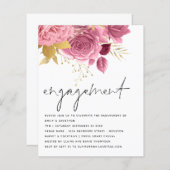 バジェットピンク金ゴールド花模様婚約パーティ招待状 (正面/裏面)