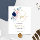 バジェットピンク&ネイビーフローラベビーシャワー招待状