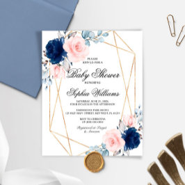 バジェットピンク&ネイビーブルーベビーシャワー招待状