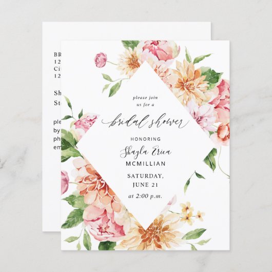 バジェットピンク&ピーチフローラ&グリーンブライダルシャワー (正面/裏面)