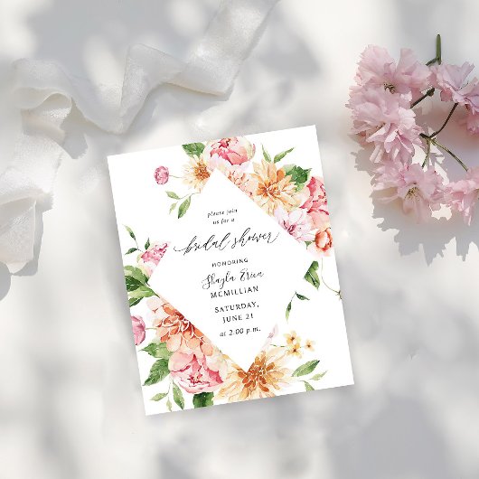 バジェットピンク&ピーチフローラ&グリーンブライダルシャワー チラシ