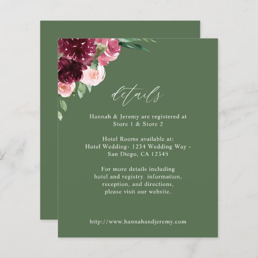 バジェットピンク&ブルゴーニュフローラ7詳細 – 緑 (正面/裏面)