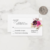 バジェットピンク – 赤面パープルフローラ2SMいいえ食事RSVP ノートカード (正面/裏面インサイチュ)