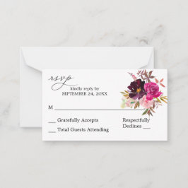 バジェットピンク – 赤面パープルフローラ2SMいいえ食事RSVP ノートカード
