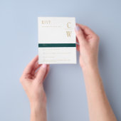 バジェットピーコックティール(緑がかった色)グリーン金ゴールドウェディングRSVP チラシ (手)