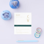 バジェットピーコックティール(緑がかった色)グリーン金ゴールドウェディングRSVP チラシ (シングル)