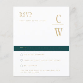 バジェットピーコックティール（緑がかった色）グリーン金ゴールドウェディングRSVP チラシ