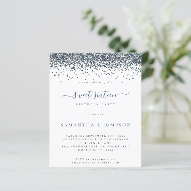 バジェットピーコックブルーグリッタースウィート16招待状 (スタンド正面)