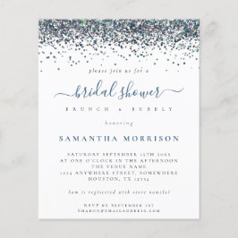 バジェットピーコックブルーグリッターブライダルシャワー招待状