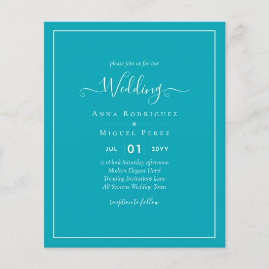 バジェットピーコックブルーティール（緑がかった色）結婚モノクロ チラシ (正面)