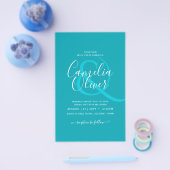 バジェットピーコックブルーティール（緑がかった色）結婚モノクロ チラシ (シングル)