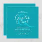 バジェットピーコックブルーティール(緑がかった色)結婚モノクロ 招待状 (正面/裏面)