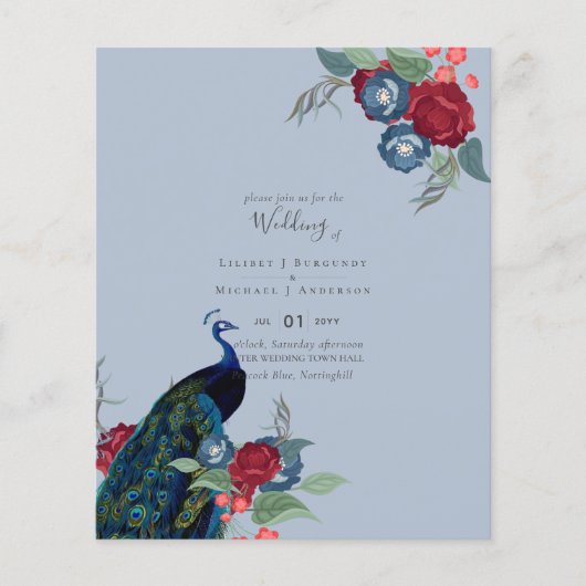 バジェットピーコックブルーブルガンディーウィンター秋の結婚式 (正面)