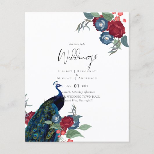 バジェットピーコックブルーブルガンディーウィンター秋の結婚式 (正面)