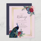 バジェットピーコックブルーブルガンディーウィンター秋の結婚式 (正面/裏面)