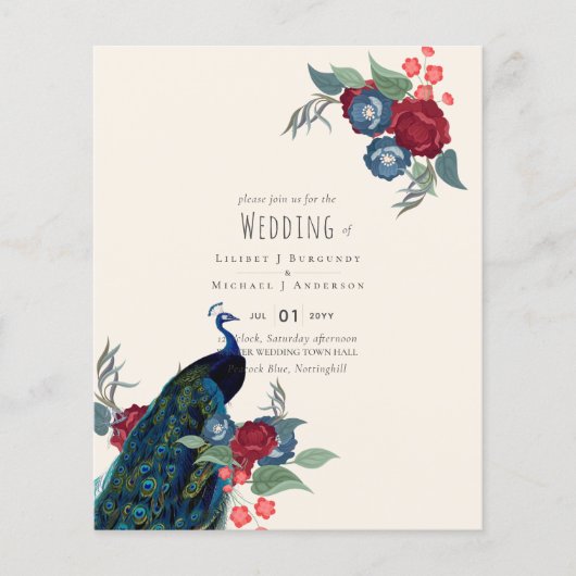 バジェットピーコックブルーブルガンディーウィンター秋の結婚式 チラシ (正面)