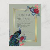 バジェットピーコックブルーブルガンディーウィンター秋の結婚式 ポストカード (正面)