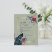 バジェットピーコックブルーブルガンディーウィンター秋の結婚式 ポストカード (スタンド正面)