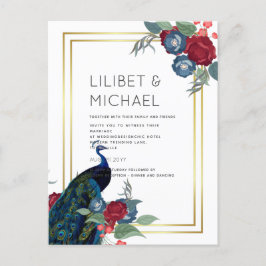 バジェットピーコックブルーブルガンディーウィンター秋の結婚式 ポストカード